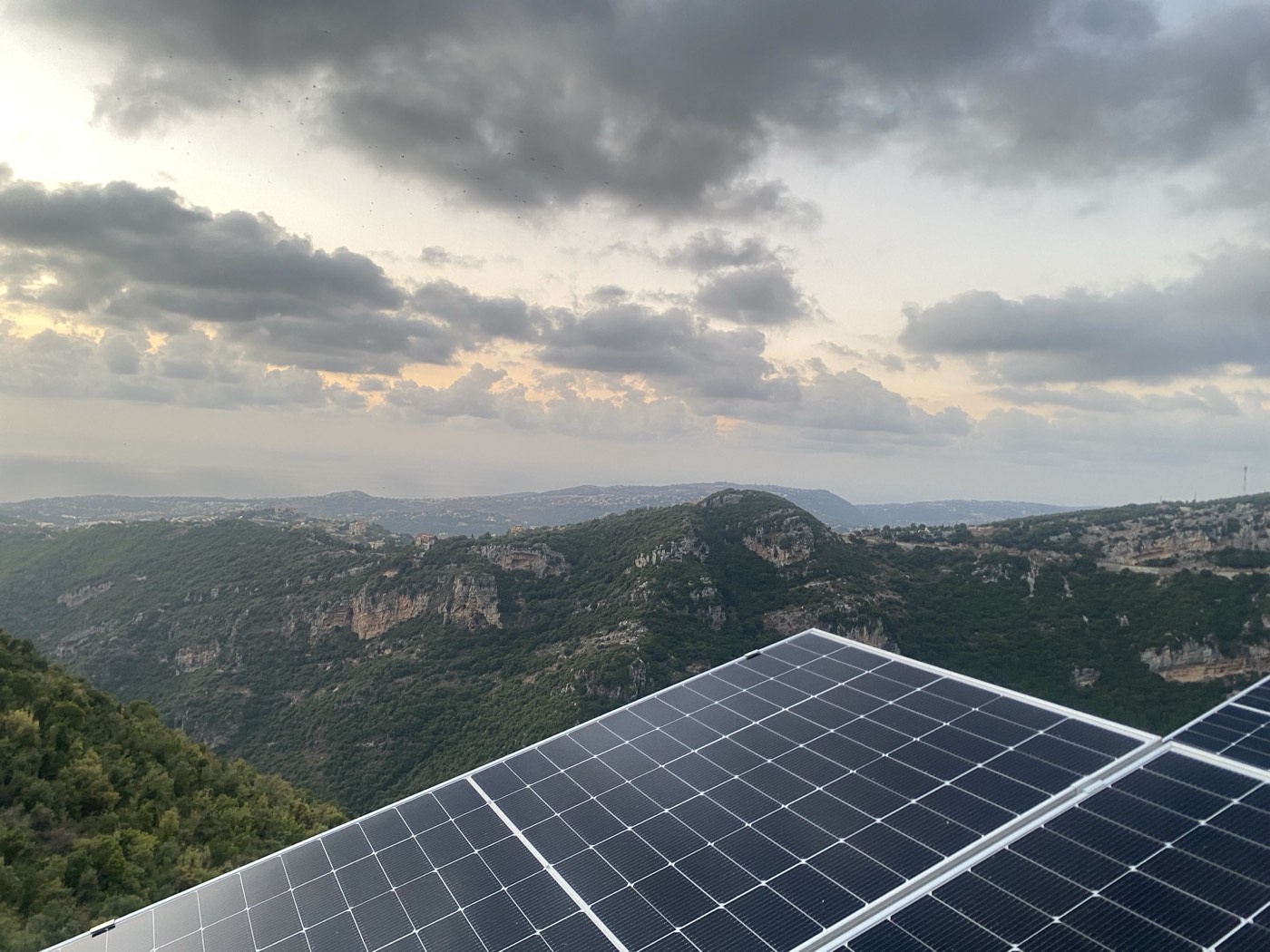 House of Satoshi solar array on a mountain ridge above the coast in Jbeil, Lebanon